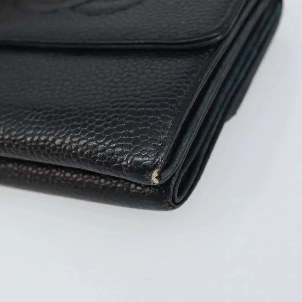 CHANEL Wallet Grained Calf Skin Black Gold CC Auth fm4996 - Picture 11 of 16